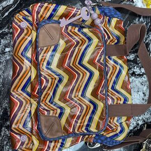 Fossil Key Per Messenger/weekender/tote Bag Multicolor Chevron Coated Canvas